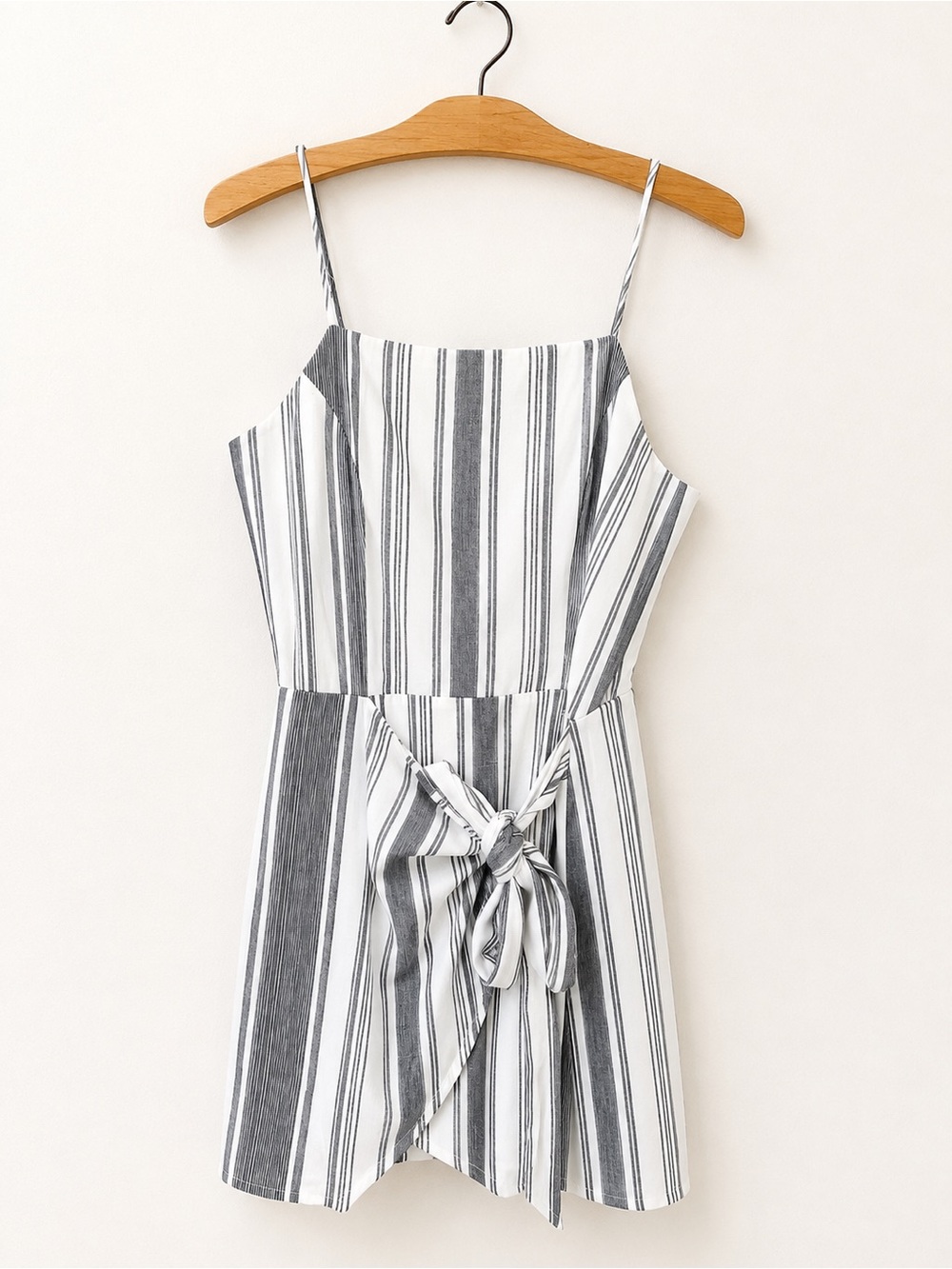Striped Tie-Waist Spaghetti Strap Dress